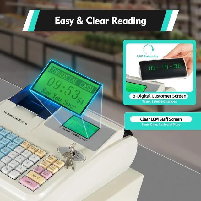 Alt view image 3 of 7 - Electronic Cash Register, POS Casher Thermal Printing Electronic with Receipt and Journal Printer,48 Keys 8 Digital LED Cash Register with Cash Detection Light for Business,13.18 x 14.96 x 3.74In