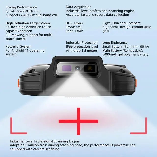 Alt view image 2 of 7 - Garosa Handheld Data Terminal, ABS Material, 13MP Camera and 4G Connectivity for Retail and Inventory Management