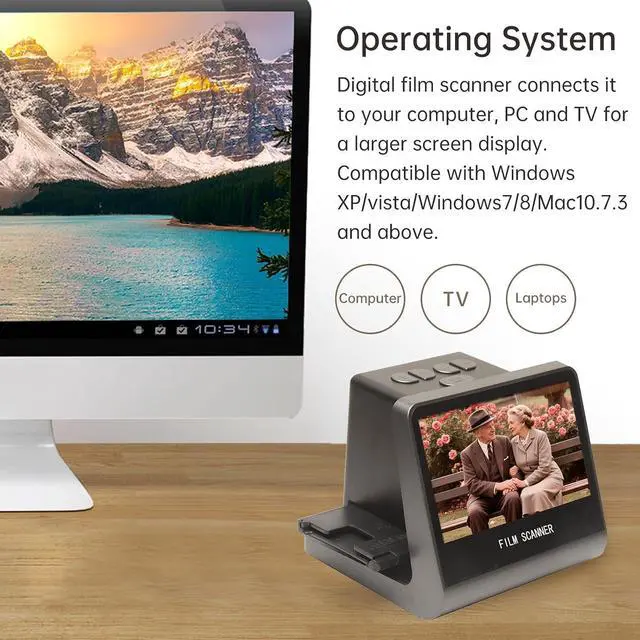 Alt view image 3 of 7 - Film and Slide Scanner, Converts 135 Film 126KPK 110 Super8 Monochrome Slides to Digital JPEG Photos, Built in 16GB Memory 5 Inch LCD Screen, for PC TV Vista 7 8 10 M