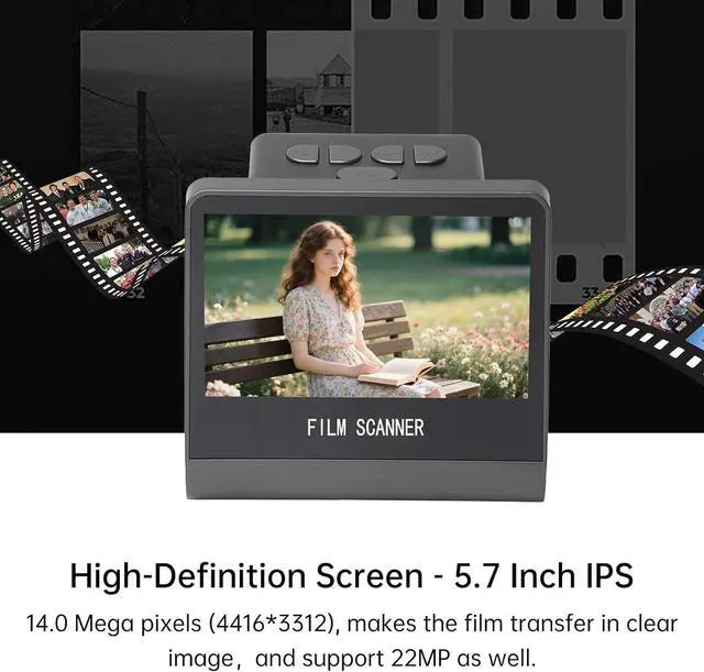 Alt view image 2 of 7 - Film and Slide Scanner, Converts 135 Film 126KPK 110 Super8 Monochrome Slides to Digital JPEG Photos, Built in 16GB Memory 5 Inch LCD Screen, for PC TV Vista 7 8 10 M