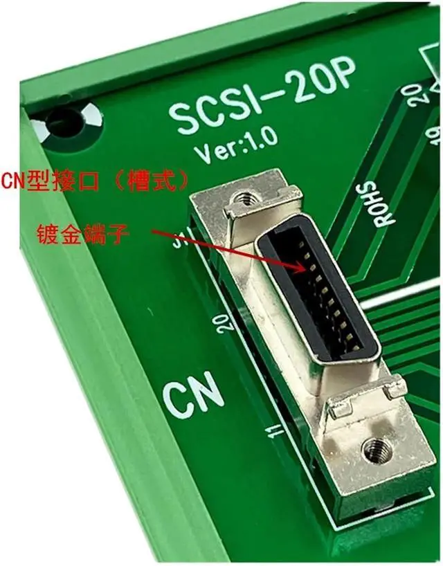 Alt view image 3 of 4 - SCSI-20P SCSI CN20 Female Breakout Board 20 Pin Terminal Module Adapter DIN Rail Mounting HPCN20P(20P TB and 2m Cable)