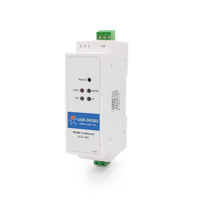 Main image of DR302 DIN-Rail Serial Server RS485 Serial to Ethernet Converter Module with Adapter