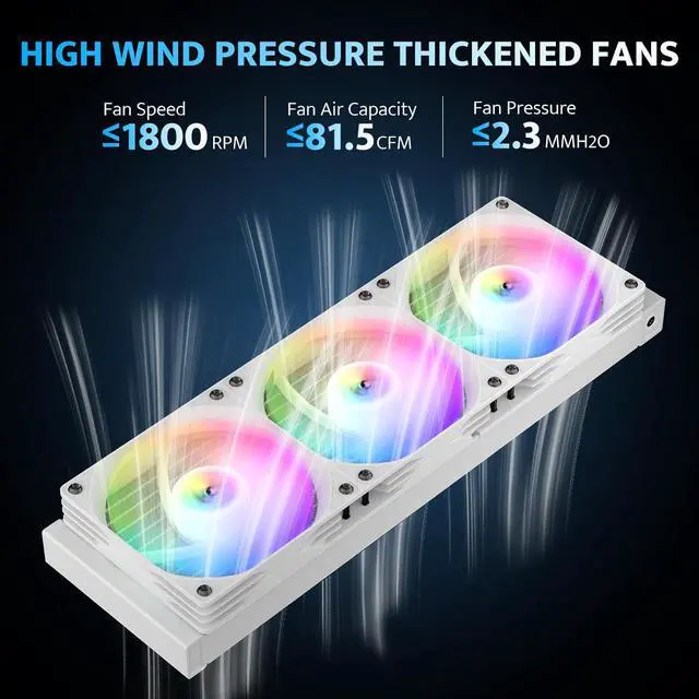 Alt view image 3 of 7 - darkFlash DG360 All-in-one Liquid CPU Cooler, High-Performance Pump, ARGB Sync, PWM Daisy Chain Connection Fans, AIO Cooler Compatible with Intel 1851/1700, AMD AM4/AM5 (White, 360mm AIO)