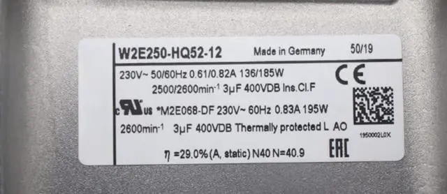 Alt view image 5 of 5 - W2E250-HQ52-12 Fan for 230V 0.61/0.82A 136/185W 2500/2600RPM Cooling Fan