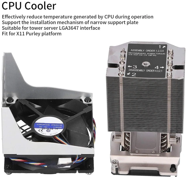 Alt view image 3 of 7 - CPU Cooler - 4U Active Cooling, Narrow Support Plate Installation, PWM Fan 1200-2800RPM for LGA3647 Servers Tower Server Heat Dissipation Solution