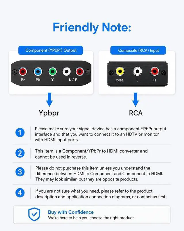 Alt view image 7 of 7 - Component to HDMI, YPbPr to HDMI Converter, Koopman 5RCA RGB to HDMI Converter Adapter, Supports 1080P Video Audio Converter Adapter HDMI V1.4 for DVD PSP PS2 N64 to HDTV Monitor and Projector