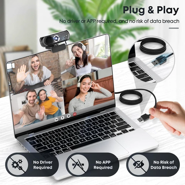 Alt view image 5 of 7 - 1080P HD Webcam with Microphone, Privacy Cover, Wide-Angle Lens, Plug & Play USB Webcam for Laptop, Desktop, PC, Mac, Zoom, Skype (Deep Black)