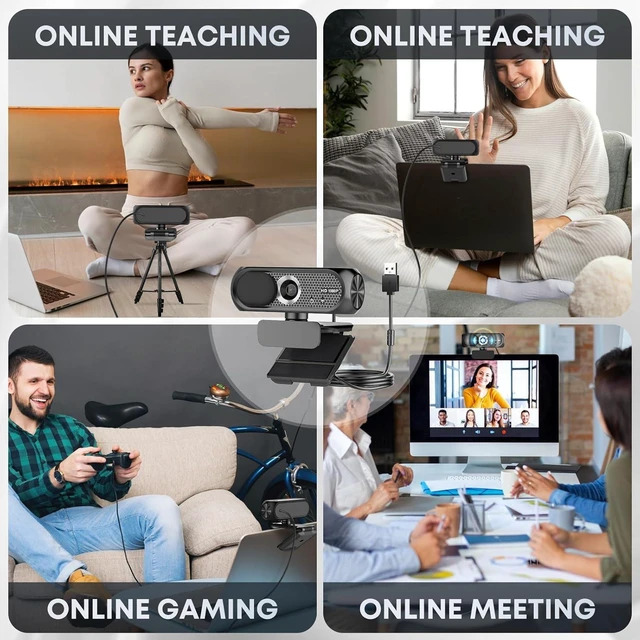 Alt view image 7 of 7 - 1080P HD Webcam with Microphone, Privacy Cover, Wide-Angle Lens, Plug & Play USB Webcam for Laptop, Desktop, PC, Mac, Zoom, Skype (Deep Black)