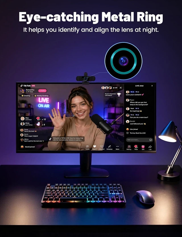 Alt view image 6 of 7 - Pro HD 1080p/30fps Webcam with Tripod, External USB Camera for PC/Laptop