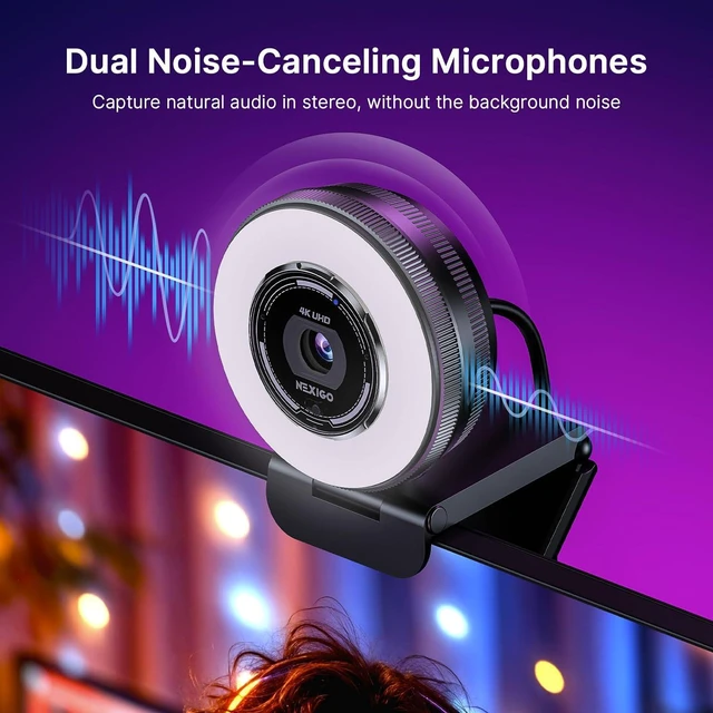 Alt view image 6 of 7 - NexiGo N680E Pro 4K Webcam with Ring Light, PDAF Autofocus, 1080p 60FPS, Dual Noise-Canceling Mics, Privacy Shutter, USB Plug-and-Play for Zoom, Teams, Twitch, Google Meet