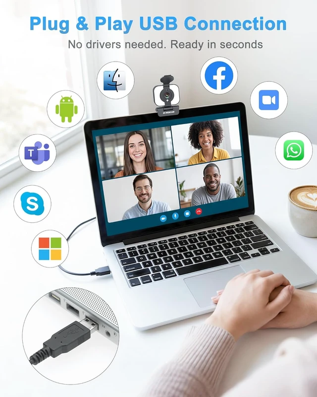 Alt view image 5 of 7 - Atatat 2K Webcam for PC with Light, Microphone, Privacy Cover