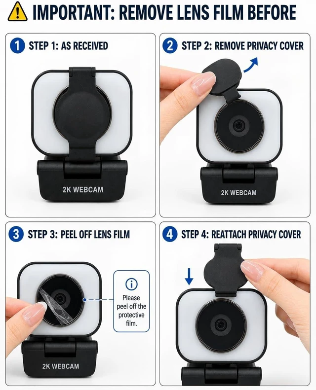 Alt view image 6 of 7 - Atatat 2K Webcam for PC with Light, Microphone, Privacy Cover