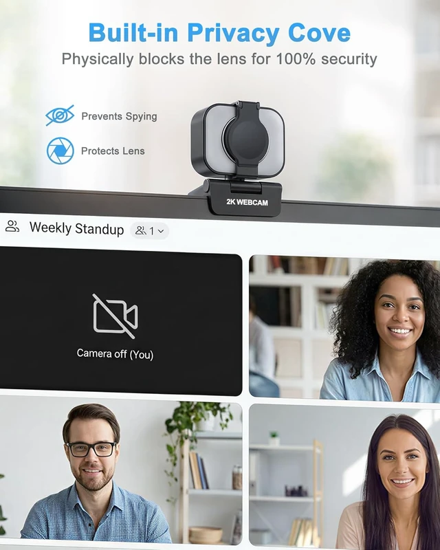 Alt view image 4 of 7 - Atatat 2K Webcam for PC with Light, Microphone, Privacy Cover