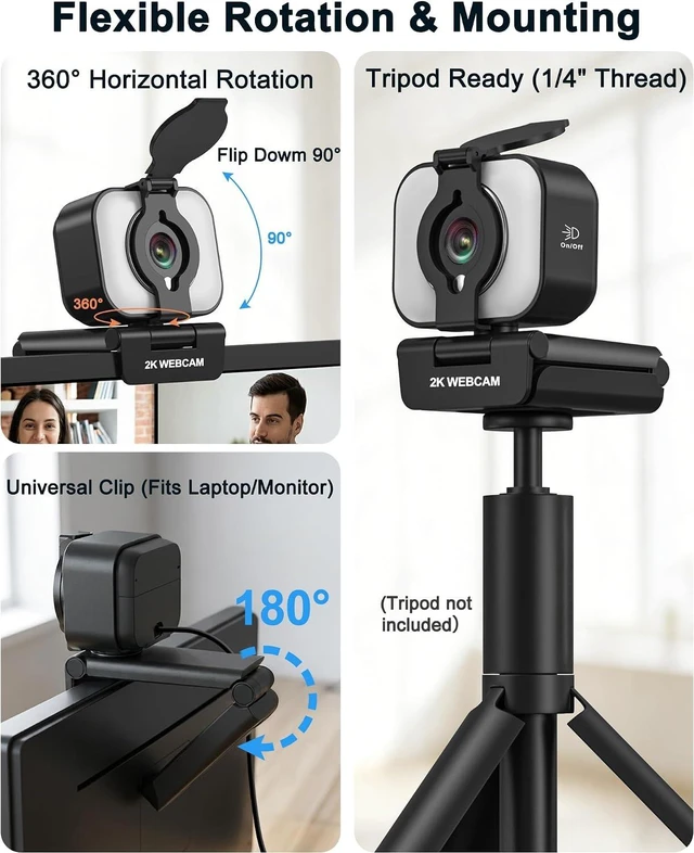 Alt view image 7 of 7 - Atatat 2K Webcam for PC with Light, Microphone, Privacy Cover