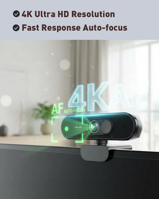 Alt view image 3 of 7 - 4K USB Webcam with Autofocus, Mic and Privacy Cover for PC/Laptop