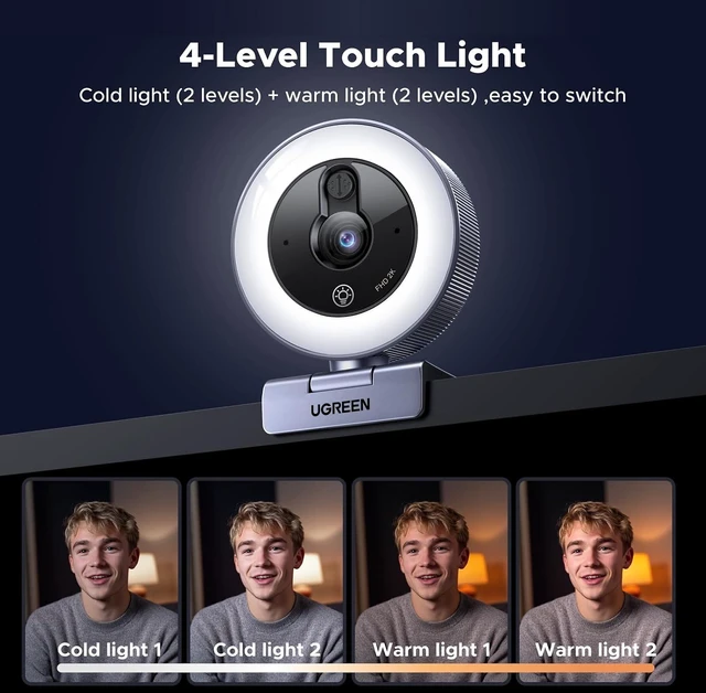 Alt view image 2 of 7 - UGREEN 2K Webcam with 4-Level Ring Light