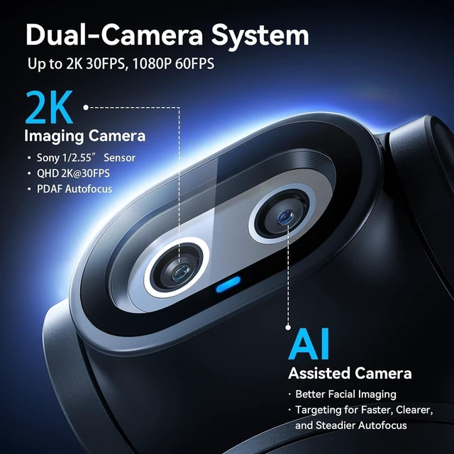 Alt view image 2 of 7 - EMEET PIXY Dual-Camera PTZ Camera 2K, AI Tracking, PDAF&AI Autofocus 0.2s