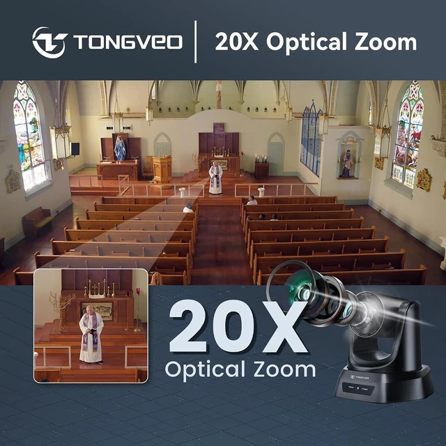 Alt view image 2 of 7 - TONGVEO Conference Room PTZ Camera System with 20X Optical Zoom, AI Auto Tracking 1080P 60fps HDMI USB Webcam for Church Streaming Online Video Conference,Compatible with Zoom, OBS Easy Setup1 pc