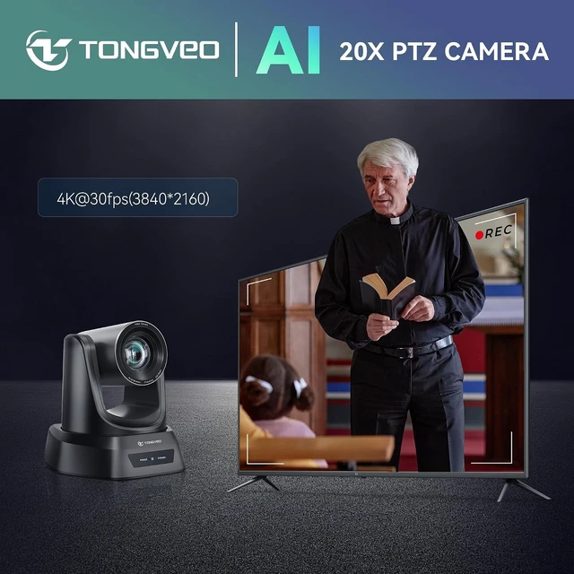 Alt view image 3 of 7 - TONGVEO Conference Room PTZ Camera System with 20X Optical Zoom, AI Auto Tracking 1080P 60fps HDMI USB Webcam for Church Streaming Online Video Conference,Compatible with Zoom, OBS Easy Setup1 pc
