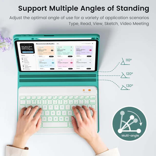 Alt view image 5 of 7 - Keyboard case for ipad Air 11 inch(M2 2024)/10.9 Inch Air 5th 4th Generation & iPad Pro 11 inch (1st/2nd/3rd/4th Gen)-Backlit Detachable Keyboard, Folio Cover with Upper Easily Pencil Holder-(Teal)