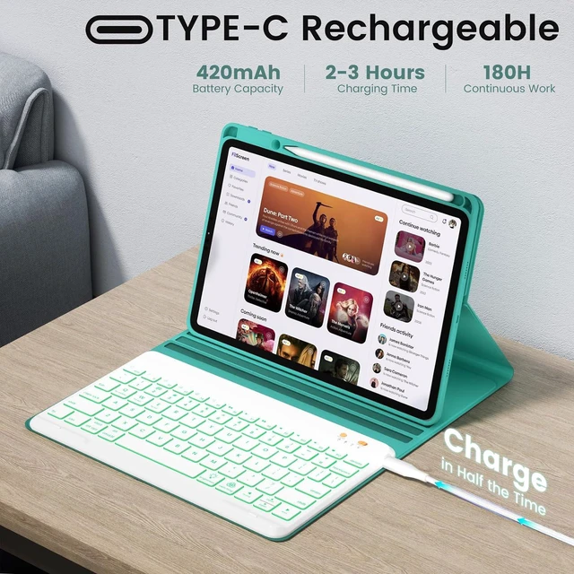 Alt view image 6 of 7 - Keyboard case for ipad Air 11 inch(M2 2024)/10.9 Inch Air 5th 4th Generation & iPad Pro 11 inch (1st/2nd/3rd/4th Gen)-Backlit Detachable Keyboard, Folio Cover with Upper Easily Pencil Holder-(Teal)