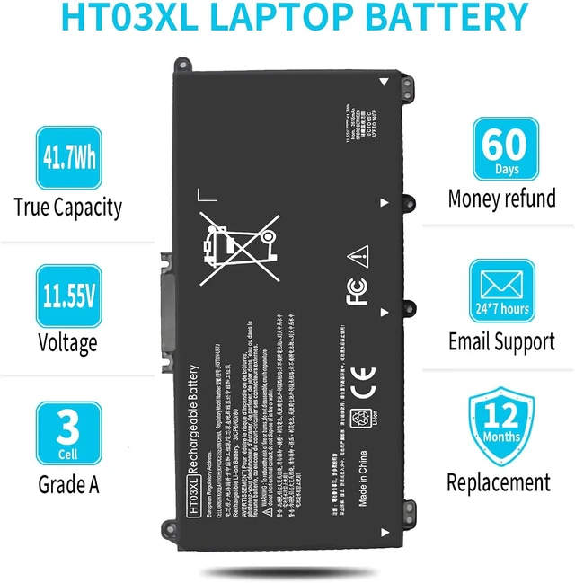 Alt view image 5 of 6 - HT03XL L11119-855 Battery for HP Pavilion 15-CS 15-DA 15-DB 15-DW 17-by 17-CA 14-CE 14-CF 14-DF 15-CS0073CL 15-CS0053CL 15-DA0014DX 15-DA0XXX L11421-2C2 L11421-422 HT03041XL HSTNN-UB7J HSTNN-DB8R