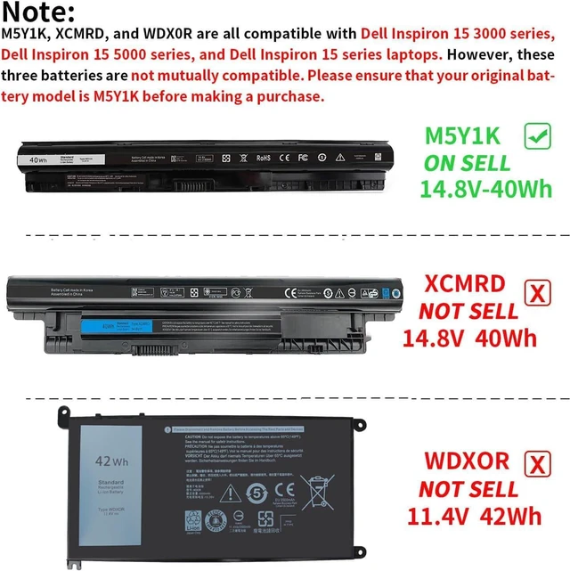 Alt view image 2 of 7 - 40Wh M5Y1K 14.8V Battery for Dell Inspiron 14 15 17 5000 3000 Series 5559