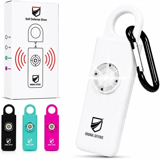 Main image of Original Defense® Siren Self-Defense Alarm - 130 dB Keychain Alarm with LED Strobe Light for Women, Children, and Elderly - Police Recommended - (White, 1 Count)