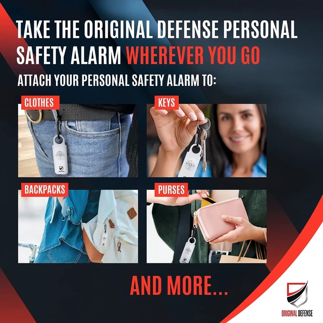 Alt view image 5 of 7 - Original Defense® Siren Self-Defense Alarm - 130 dB Keychain Alarm with LED Strobe Light for Women, Children, and Elderly - Police Recommended - (White, 1 Count)