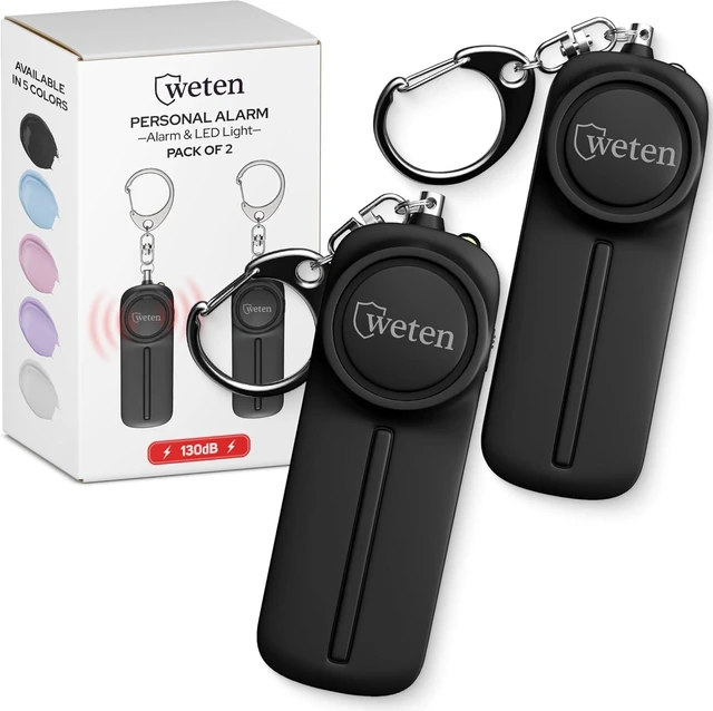 Main image of Personal Safety Alarm Keychain for Women, 130dB Siren, 2 Pack Black