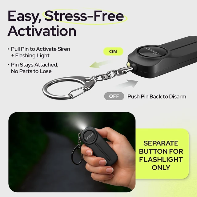 Alt view image 3 of 7 - Personal Safety Alarm Keychain for Women, 130dB Siren, 2 Pack Black