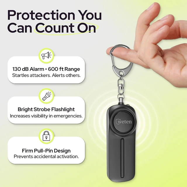 Alt view image 2 of 7 - Personal Safety Alarm Keychain for Women, 130dB Siren, 2 Pack Black