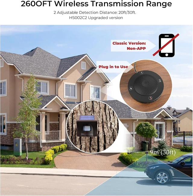 Alt view image 2 of 7 - eMACROS 1/2 Mile Solar Wireless Driveway Alarm, 1 Receiver & 1 Sensor