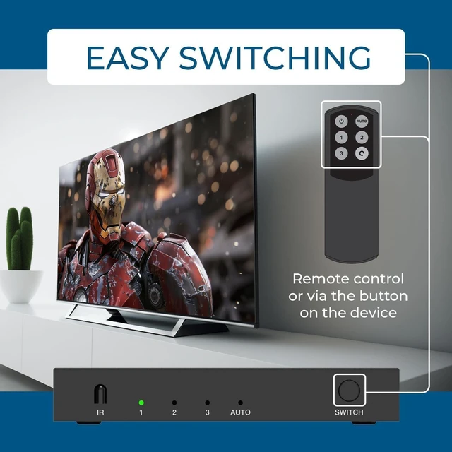 Alt view image 4 of 7 - OREI 8K 3-Port HDMI 2.1 Switch, 3-in 1-Out, 8K@60Hz, Manual & Auto Switch