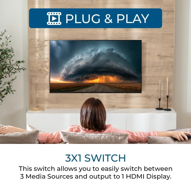 Alt view image 6 of 7 - OREI 8K 3-Port HDMI 2.1 Switch, 3-in 1-Out, 8K@60Hz, Manual & Auto Switch