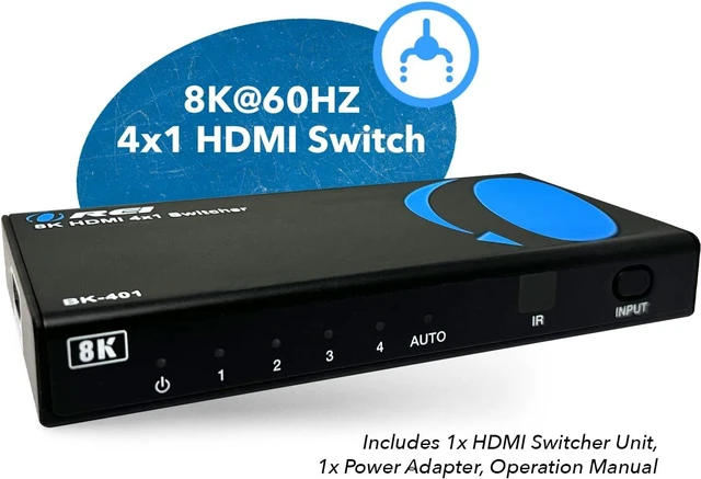 Alt view image 7 of 7 - OREI 8K 4-Port HDMI 2.1 Switch, 8K@60Hz,4-in 1-Out 4K@120Hz, Auto Switch