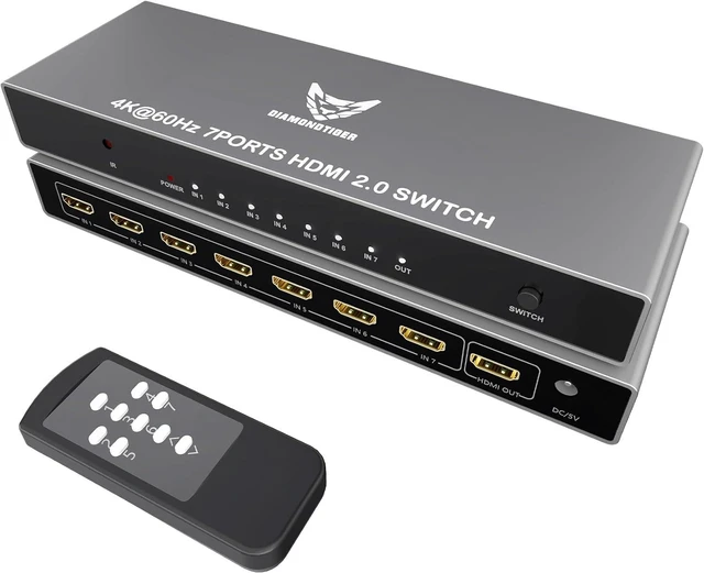 Main image of 7 Port 4K@60Hz HDMI Switch 7x1 Switcher Box Remote PS5 PC