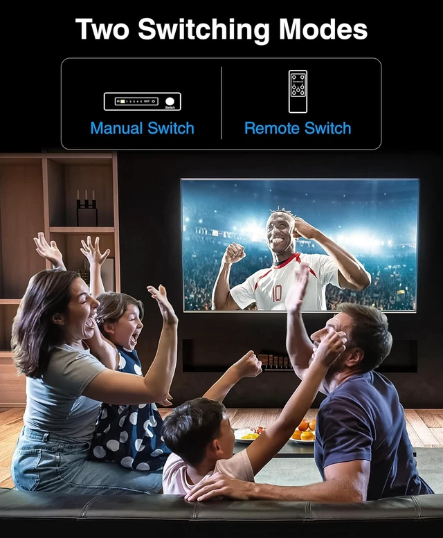 Alt view image 4 of 7 - BlueRigger 4K HDMI Switch 5 in 1 Out (4K 60Hz, 5 Port Video Switcher, HDMI Hub, HDR10+, 18Gbps, Selector Box with IR Remote) Compatible with HDTV, PS5, Xbox, Apple TV, Projector, Blu-Ray