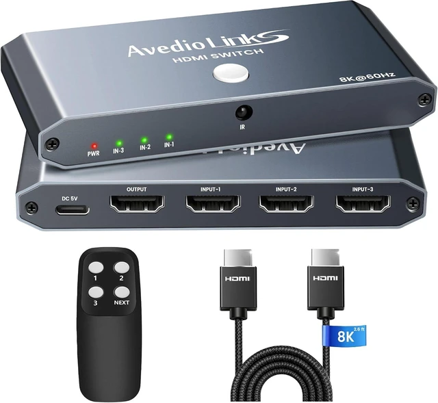 Main image of 4K@120Hz HDMI 2.1 Switch 3 in 1 Out with HDMI Cable, 8K@60Hz, 48Gbps Remote