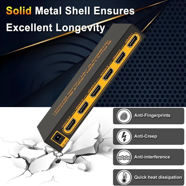 Alt view image 6 of 7 - SkycropHD 4K@60Hz 5x1 HDMI Switch with Remote, 5 in 1 Out HDMI 2.0 Switcher