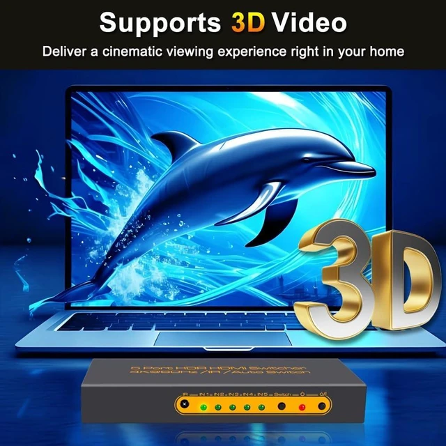 Alt view image 7 of 7 - SkycropHD 4K@60Hz 5x1 HDMI Switch with Remote, 5 in 1 Out HDMI 2.0 Switcher