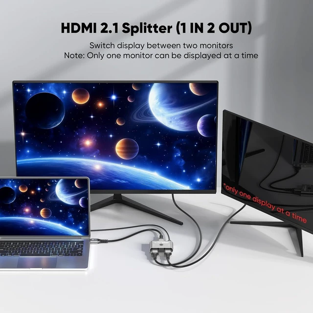 Alt view image 4 of 7 - HDMI 2.1 Switch, HDMI Splitter 2 in 1 Out 4K@120Hz 8K@60Hz Bi-Directional