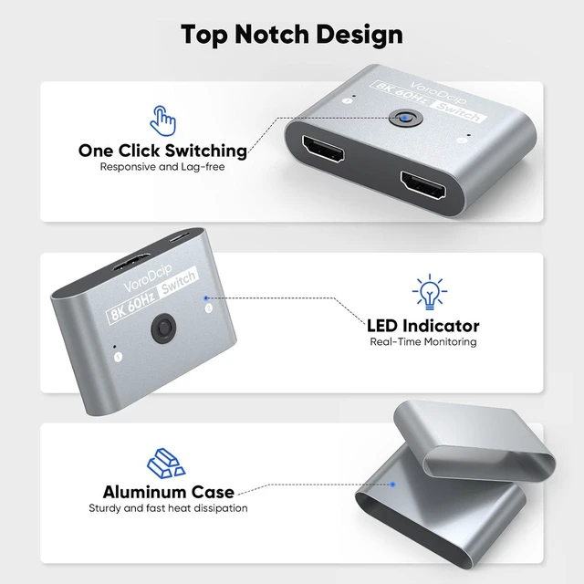 Alt view image 7 of 7 - HDMI 2.1 Switch, HDMI Splitter 2 in 1 Out 4K@120Hz 8K@60Hz Bi-Directional