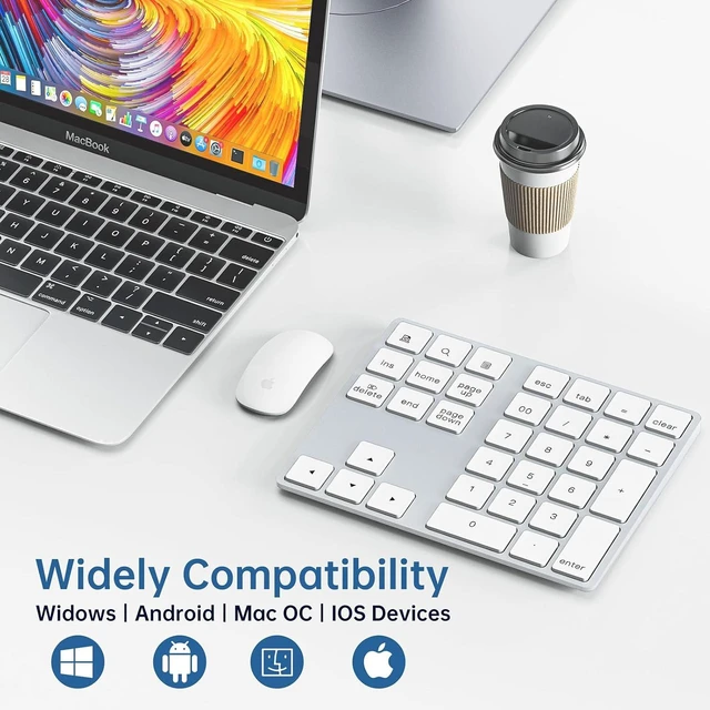 Alt view image 5 of 7 - Bluetooth Number Pad, Rechargeable Wireless Numeric Keypad Slim 34-Keys Aluminum Number Keypad External Data Entry Compatible for Laptop