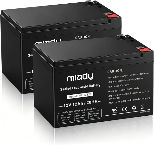 Main image of Miady 12V 12Ah Rechargeable Sealed Lead Acid Battery (2 Packs)
