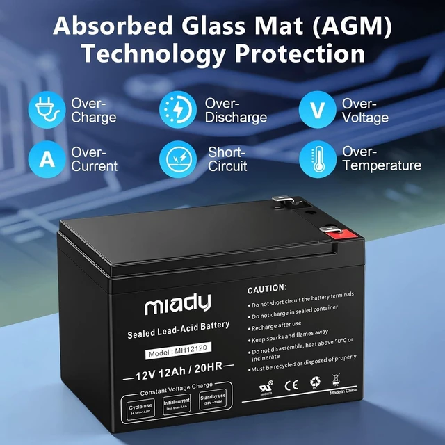 Alt view image 4 of 7 - Miady 12V 12Ah Rechargeable Sealed Lead Acid Battery (2 Packs)