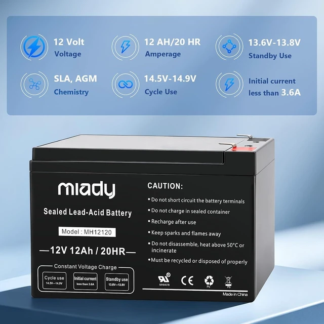 Alt view image 7 of 7 - Miady 12V 12Ah Rechargeable Sealed Lead Acid Battery (2 Packs)