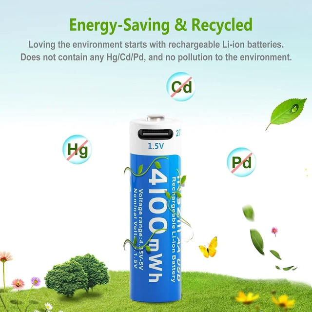 Alt view image 6 of 7 - 4100mWh Rechargeable Lithium AA Batteries 4 Pack, 1.5V USB Double A Lithium-ion Batteries AA Size, Long Lasting 1200 Cycles, High Capacity Battery for Toys, Flashlight, Smart Door Lock