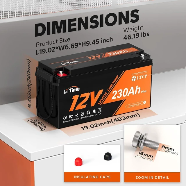 Alt view image 2 of 6 - Litime 12V 230Ah Plus Lithium LiFePO4 RV Battery, 4000+ Deep Cycles Battery, 200A BMS, 2944Wh Energy, Perfect for Camper, Solar, Off-Grid,Van, Marine etc.