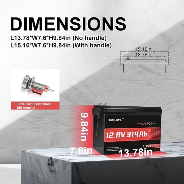 Alt view image 2 of 7 - 12V 314Ah LiFePO4 Lithium Battery With 4019.2Wh Energy